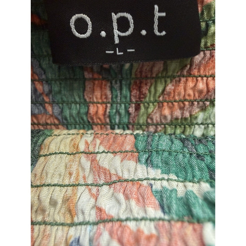 Anthropologie OPT Calypso Tropical Cotton Sundress Womens L Bold Floral Smocked - Picture 9 of 11